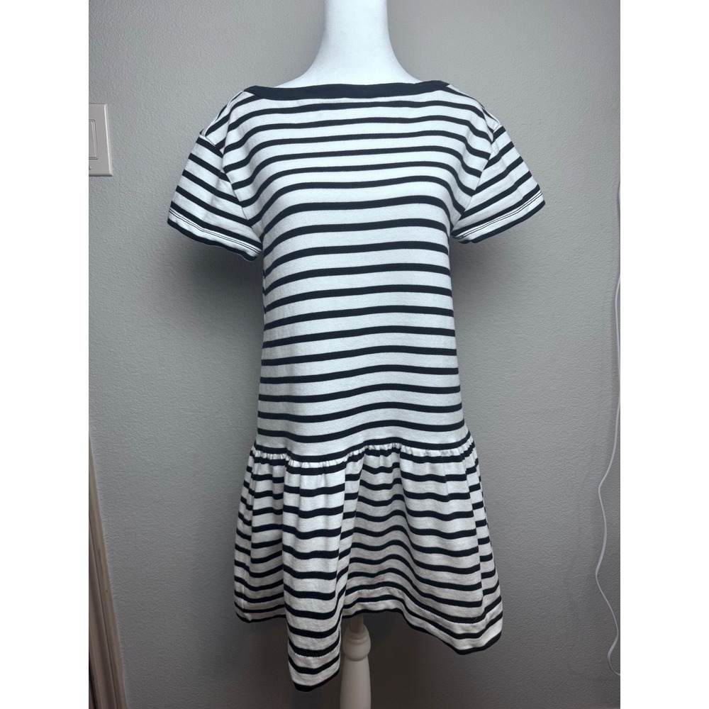 Kate Spade New York Black White Striped Drop Waist Cotton Knit Dress Medium